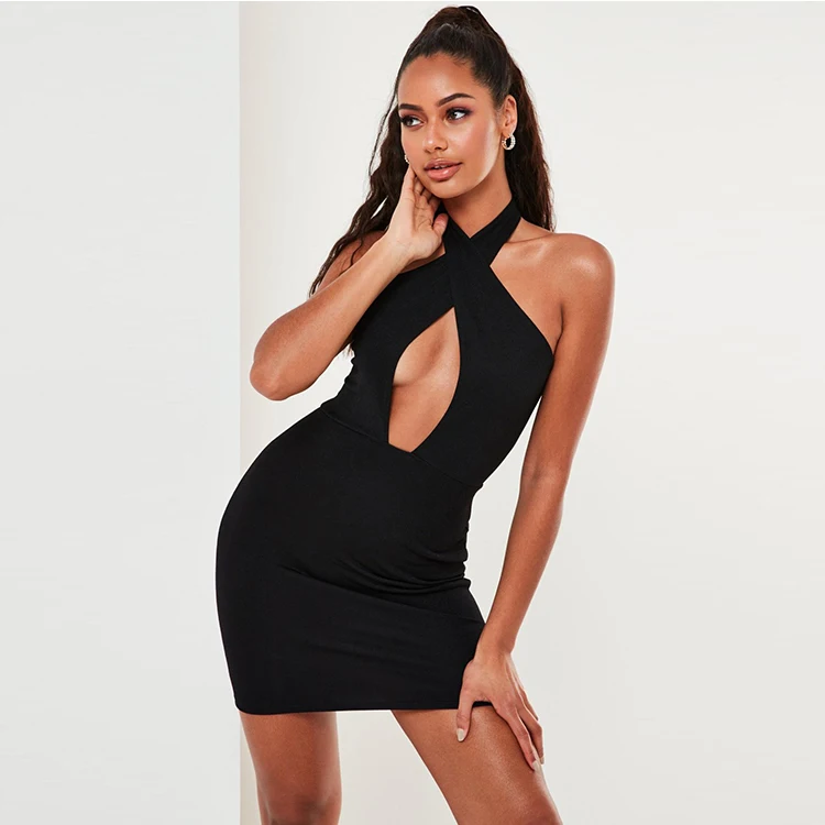 cross front frill detail cut out mini dress in black What You Need Frill Mini Dress
