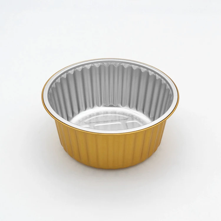 product food grade thickening 960ml gold color disposable round take away food box deep cake pan aluminum foil tray with plastic lid-1