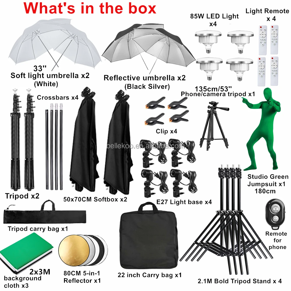 Set Studio Fotografico Completo - Green Screen 3x3m, Softbox, Luci LED, Supporti - Per Foto, Video E Streaming - Foto 7