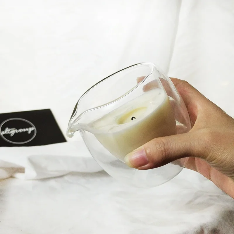 Fancy Double Layer 100ml 200ml 280ml  clear Empty Pour Spout Glass Candle Container with Lid Massage Candle Jar with Spout