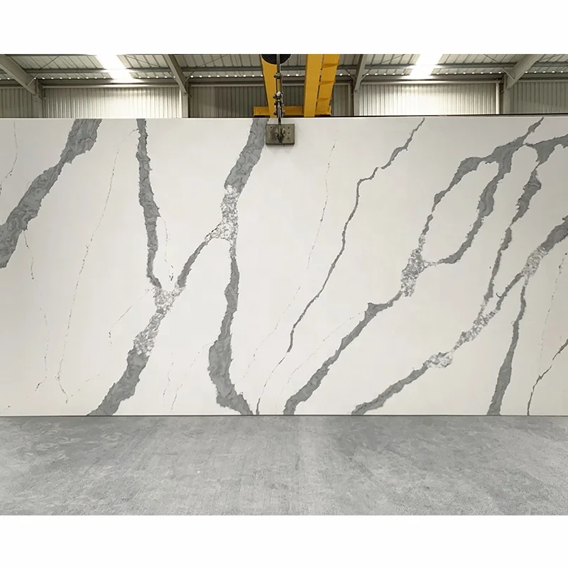 لوح حجر كالاكاتا الكوارتزي الأبيض عالي الجودة وبسعر المصنع لكونترتوب المطبخ، بالجملة، حجر كوارتزي مهندس