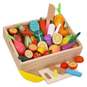EDULAND Pretend Play Food Set Kids Wooden Toy Kitchen Cutting Vegetable Toys for Children
