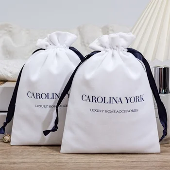 Custom Logo Luxury Velvet Small Craft Jewelry Gift Drawstring Pouches Disposable White Blue Wallet/Ties Storage Hair Accessories