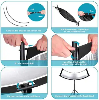 Neewer Clamshell Light Reflector Diffuser with 2M Light Stand and Carrying Bag, 66*24/155x61cm Photography Curved Lighting Refle product image