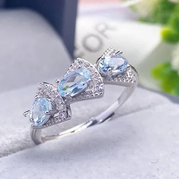 Natural Aquamarine Ring luxurious s925 silver rings for women wholesale price