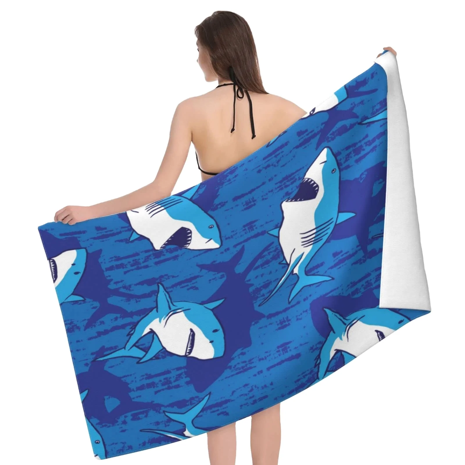 Personalized Shark Beach Towel for Boys Kids Microfiber Oversized Sand-Free Quick Dry Towel 100x180cm Clearance Sale