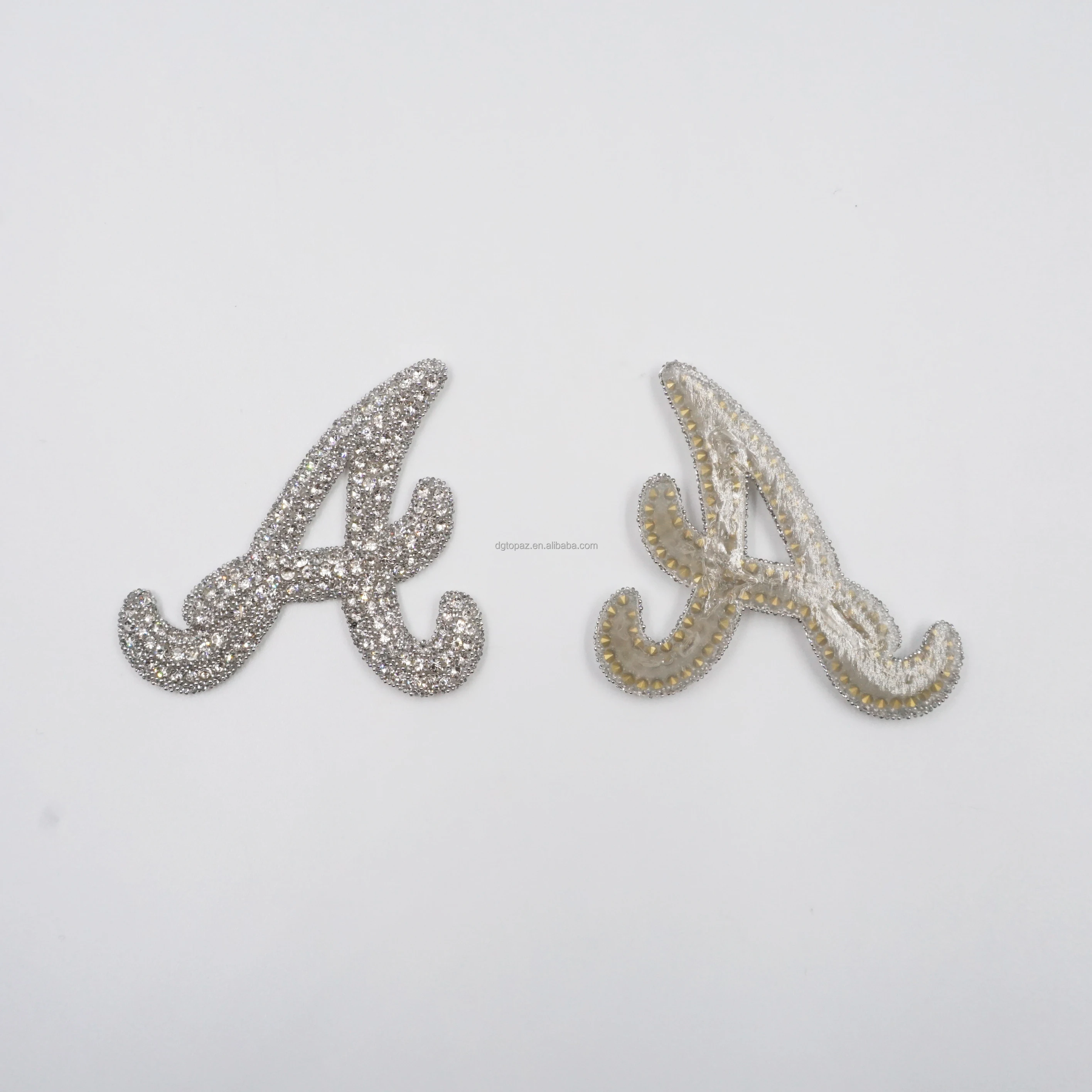 Free sample Luxury rhinestone logo patch applique designer patches famous brands stickers