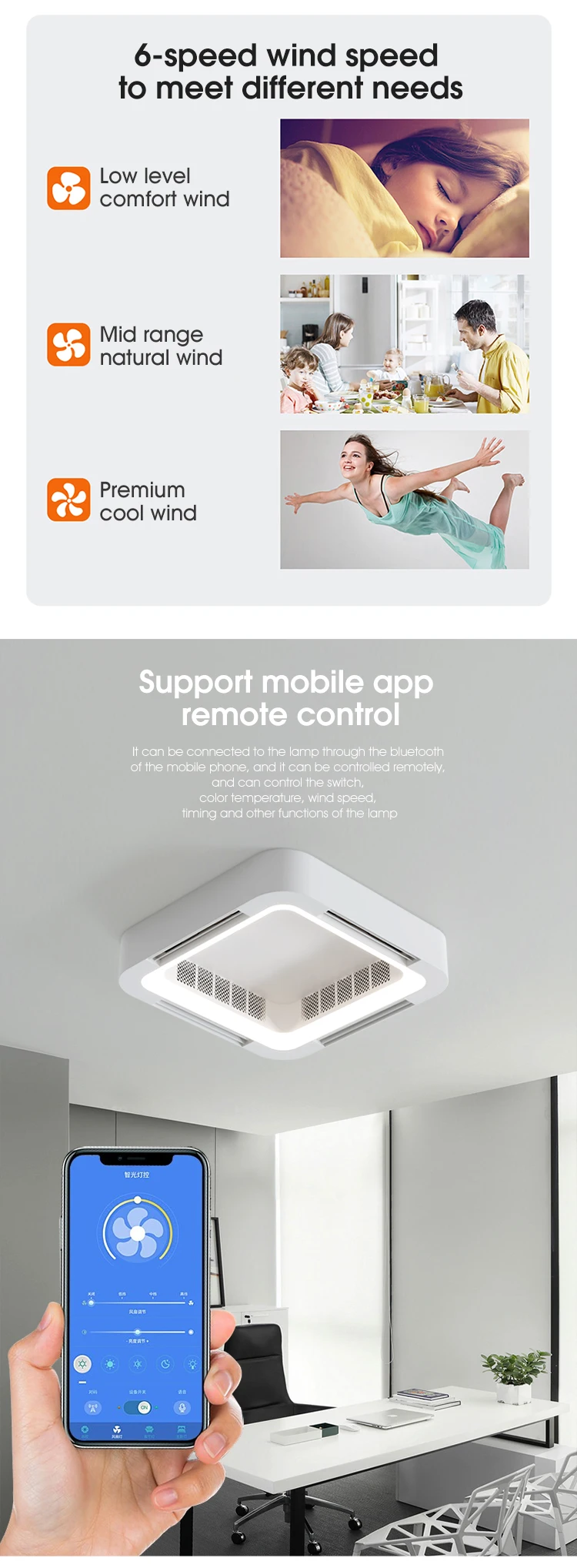 110v 220v Office Modern Ceiling Fan Intelligent Remote Control Led