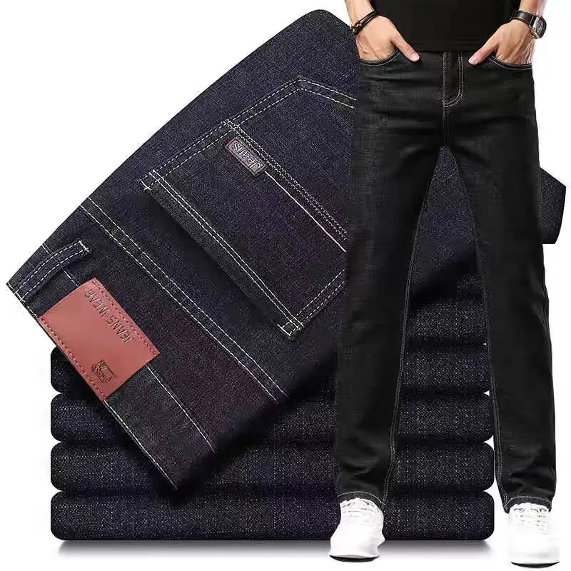 Hot Sale Men Blue Denim Jeans Classic Plus Size Blank Black Jeans Business  Casual Jeans Pants for Men