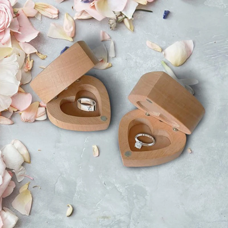  Strova Heart Shaped Wooden Ring Box for Wedding Rings