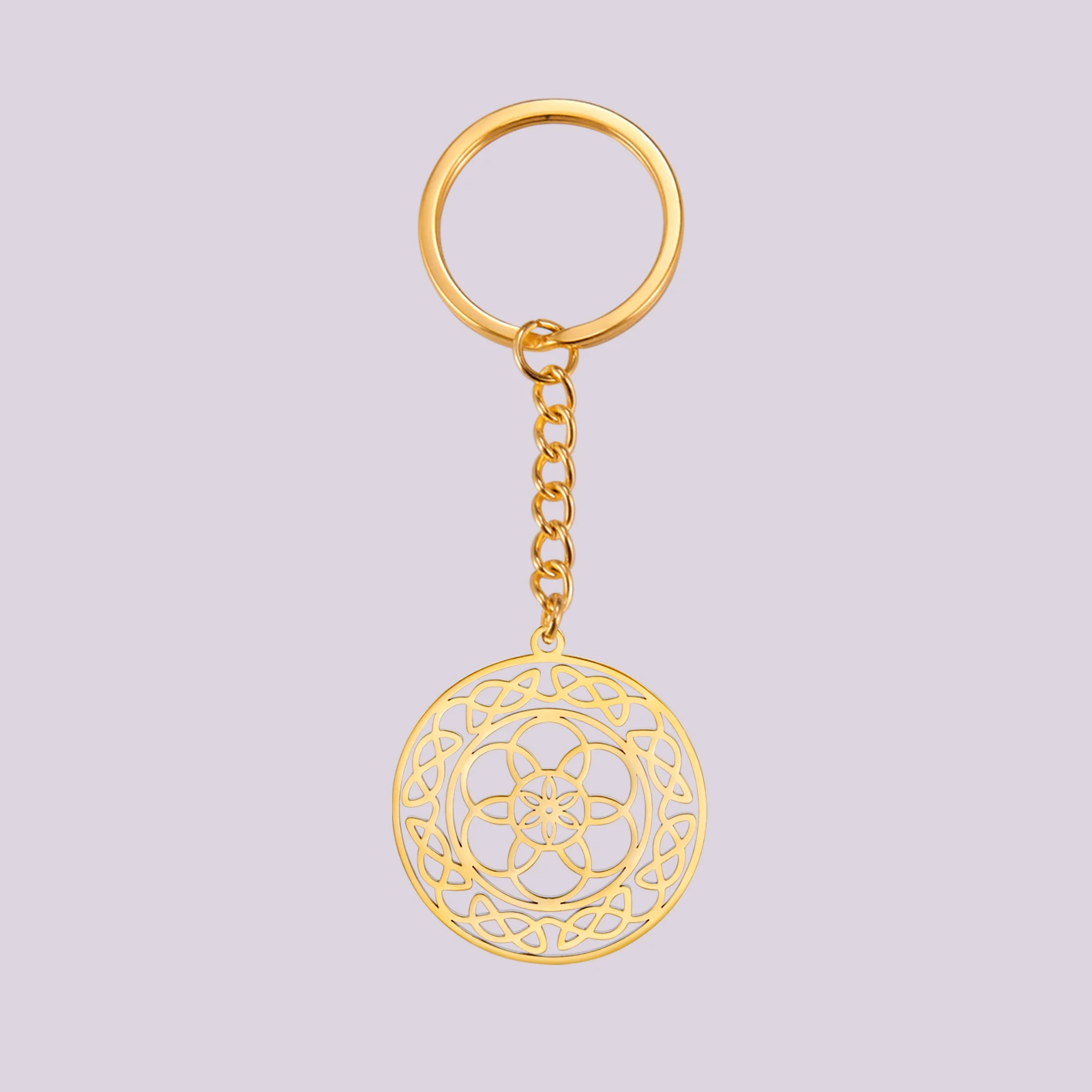 Seed of Life Sacred Geometric Pendant Keychain Stainless