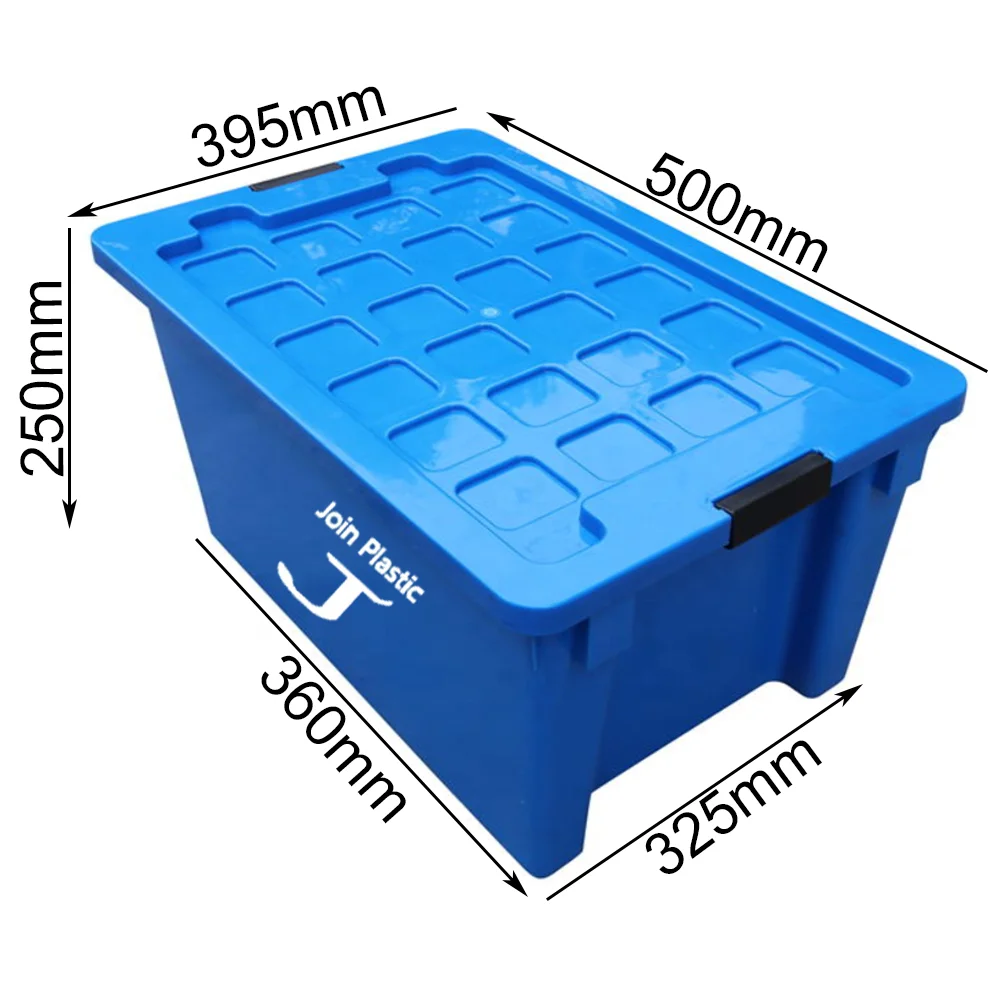 Large Stackable Moving Crates Plastic Tote Box With Lid Attached Lid