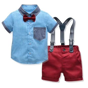 Kids Baby Boys Suit Sets Summer New Blue bow Shirt Shorts outfits Birthday Party Gift Children's Formal Clothing set