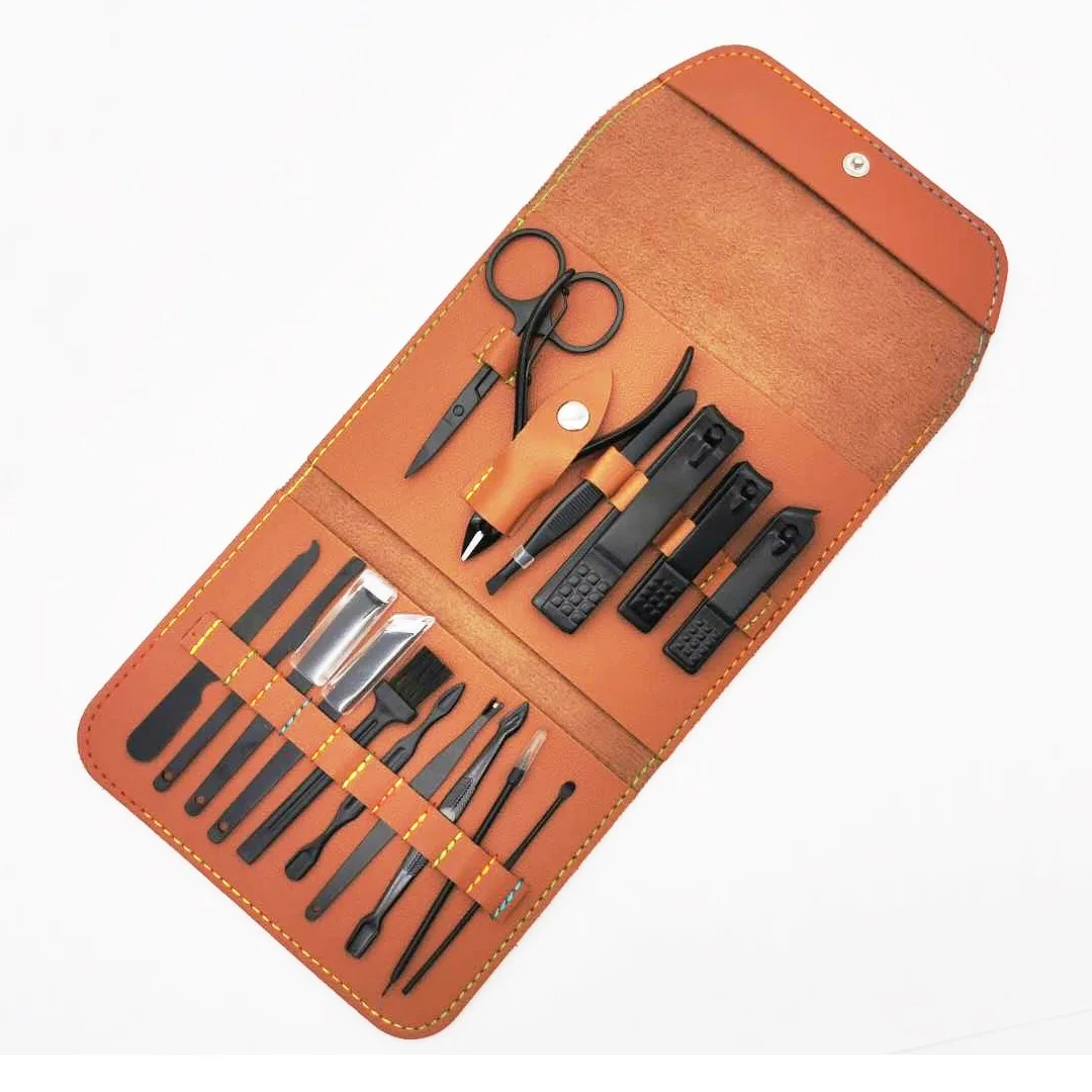 16pcs Amazon Hot Sale Manicure Pedicure Set in Soft Leather Pouch for Gift and Give Away