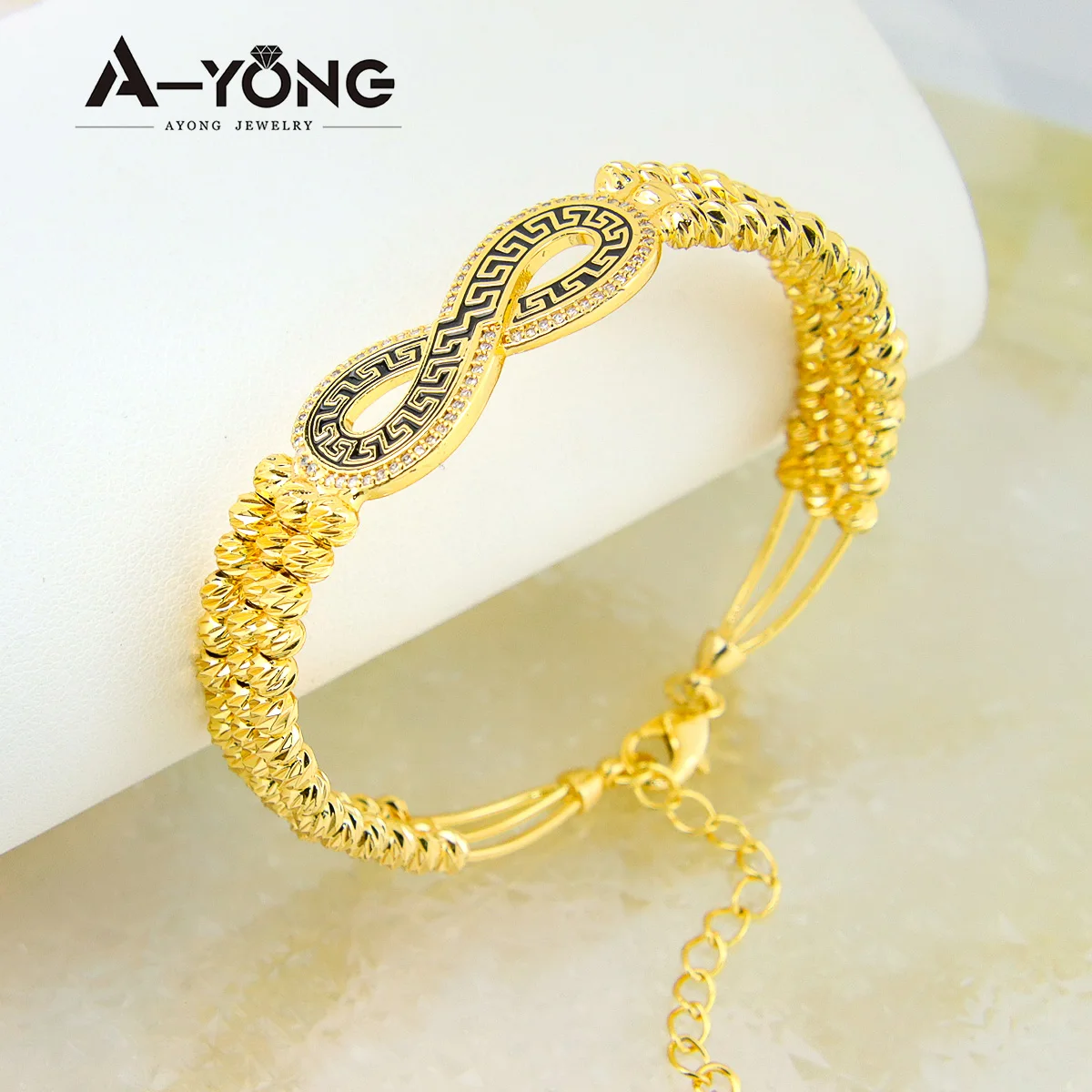Unique Design Multi Layer Beaded Chain Bracelet Infinity Gold Bangles 18k Women Bangle Bracelet