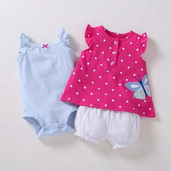 Summer Children Clothing Kids Newborn Babies Girls Boutique 100% cotton Short Sleeve baby clothes sets