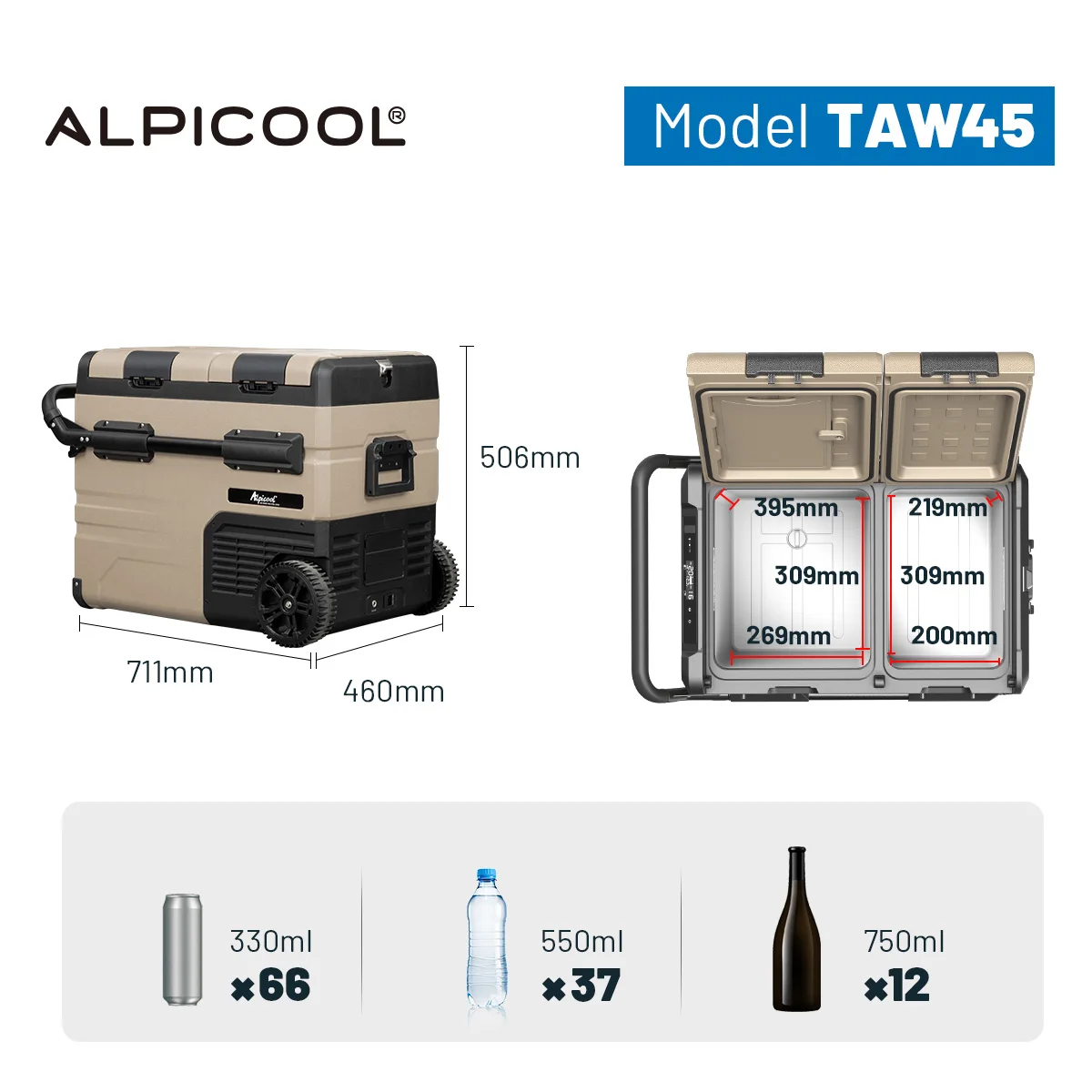 Alpicool TAW45 Glaciere Portable Réfrigérateur Voiture 45 Liter