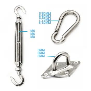 Stainless Steel Sun Shade Sail Fittings 314 M5 Hardware Turnbuckle Hook Eye Pad for Garden