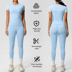 Custom Fabrics Shorts Sleeve T-shirts Leggings Sets Women Workout Clothing Fitness Top Yoga Active Wear
