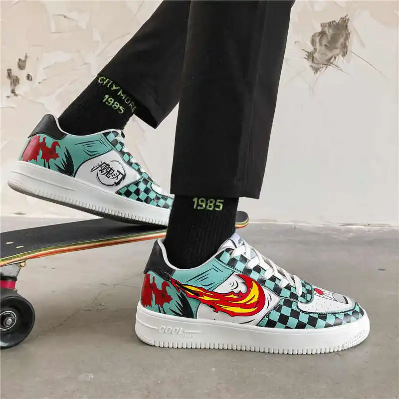 Дизайнерские мужские кроссовки с логотипом на заказ, Мужская дышащая повседневная обувь 3D с рассекающим демонов, Мужская обувь для скейтборда