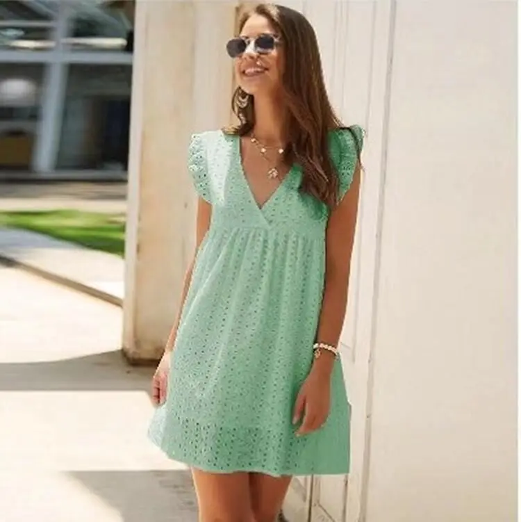 2025 Shopify Agent Women's Summer Floor-Length Chiffon Dress Solid  Butterfly Sleeve V-Neck Shorts Natural Yunexpress Mini Dress