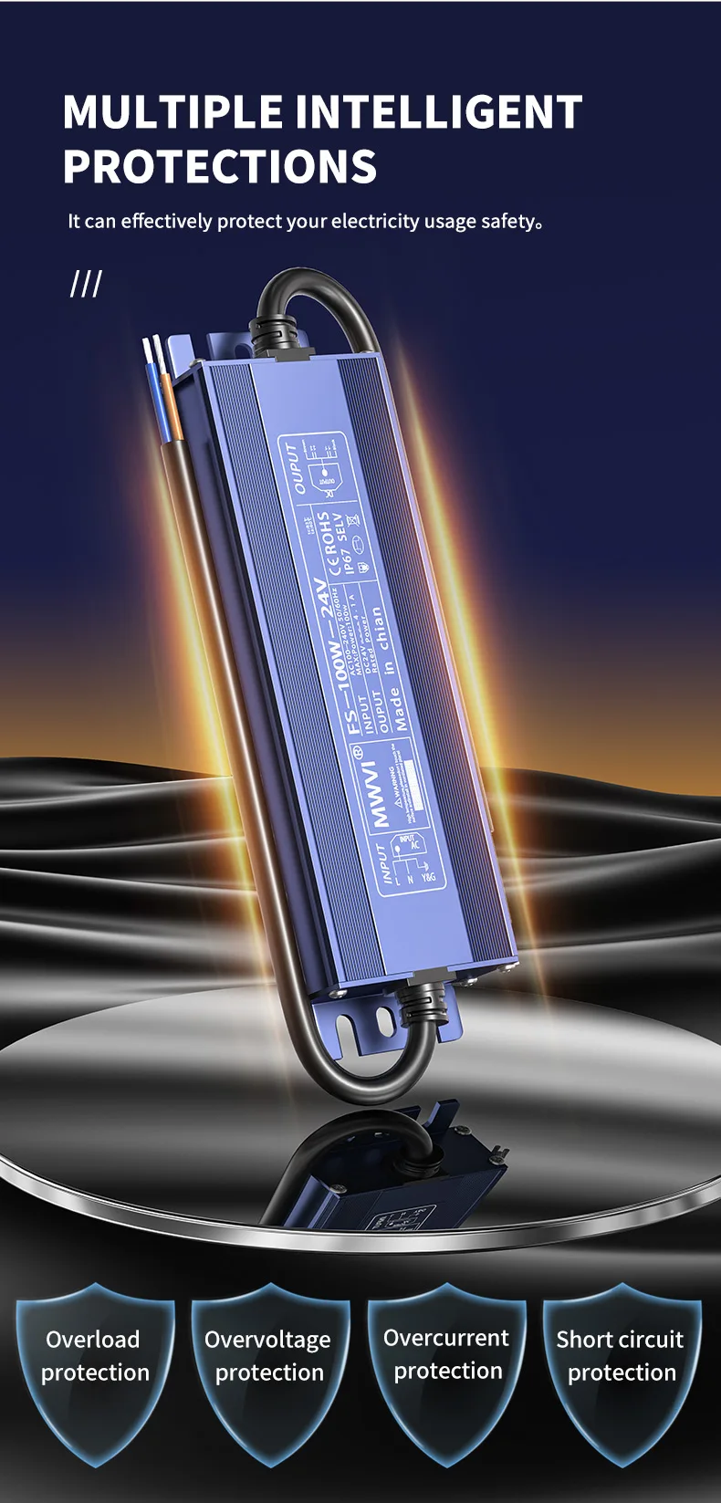 Mingwei Outdoor Waterproof Switching Power Supply 220 to 12V 24V Light Strip Light bar Light Box Rainproof Transformer 400W