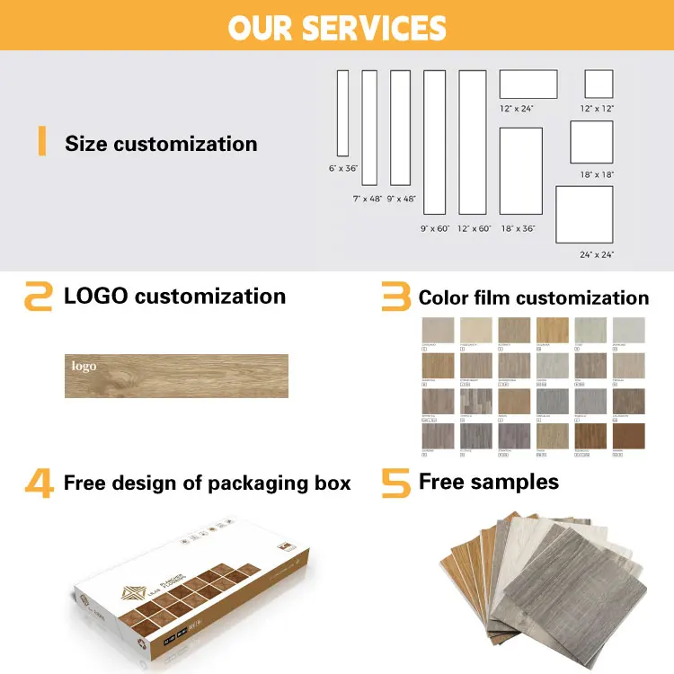 High Gloss Click Lock Spc Flooring 4mm 5mm 6mm 7mm 8mm Waterproof Luxury Vinyl Flooring with Cork Backing in Wood Design