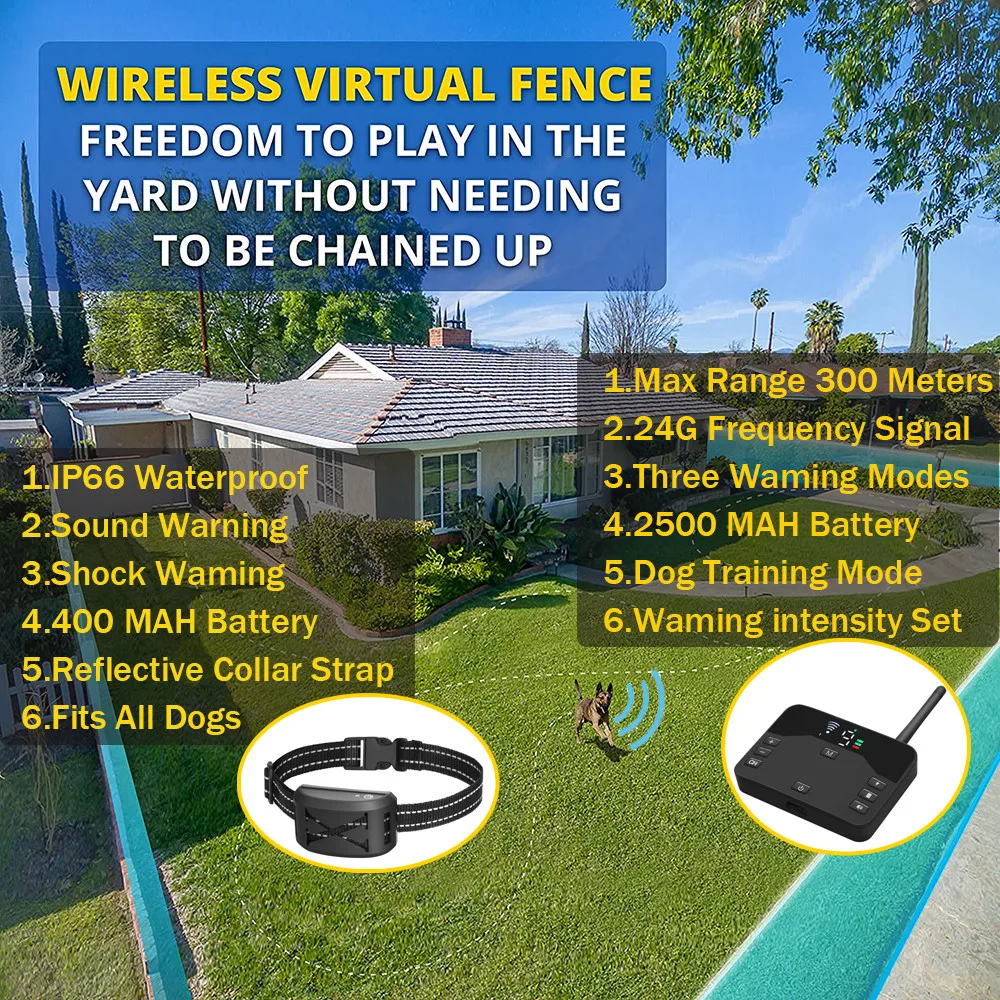 2023 New Pet Wireless Electric Dog Fence System Rechargeable Waterproof