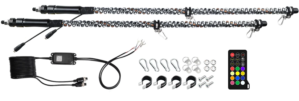 thumbnail image 2 of BEVINSEE RGB LED Whip Light – 3ft 4ft 5ft 6ft – Bluetooth App Control For Jeep RZR Buggy 2 of 5