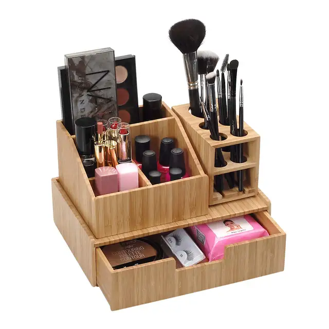 Bamboo Make Up Organizer Complete Assortment Cosmetic Boxes
