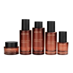 Empty Cosmetics Packing Frosted Amber Glass Jar 30g 50g Skincare Lotion Bottle Pump Glass Cream Essence Packaging Bottle Jar Set