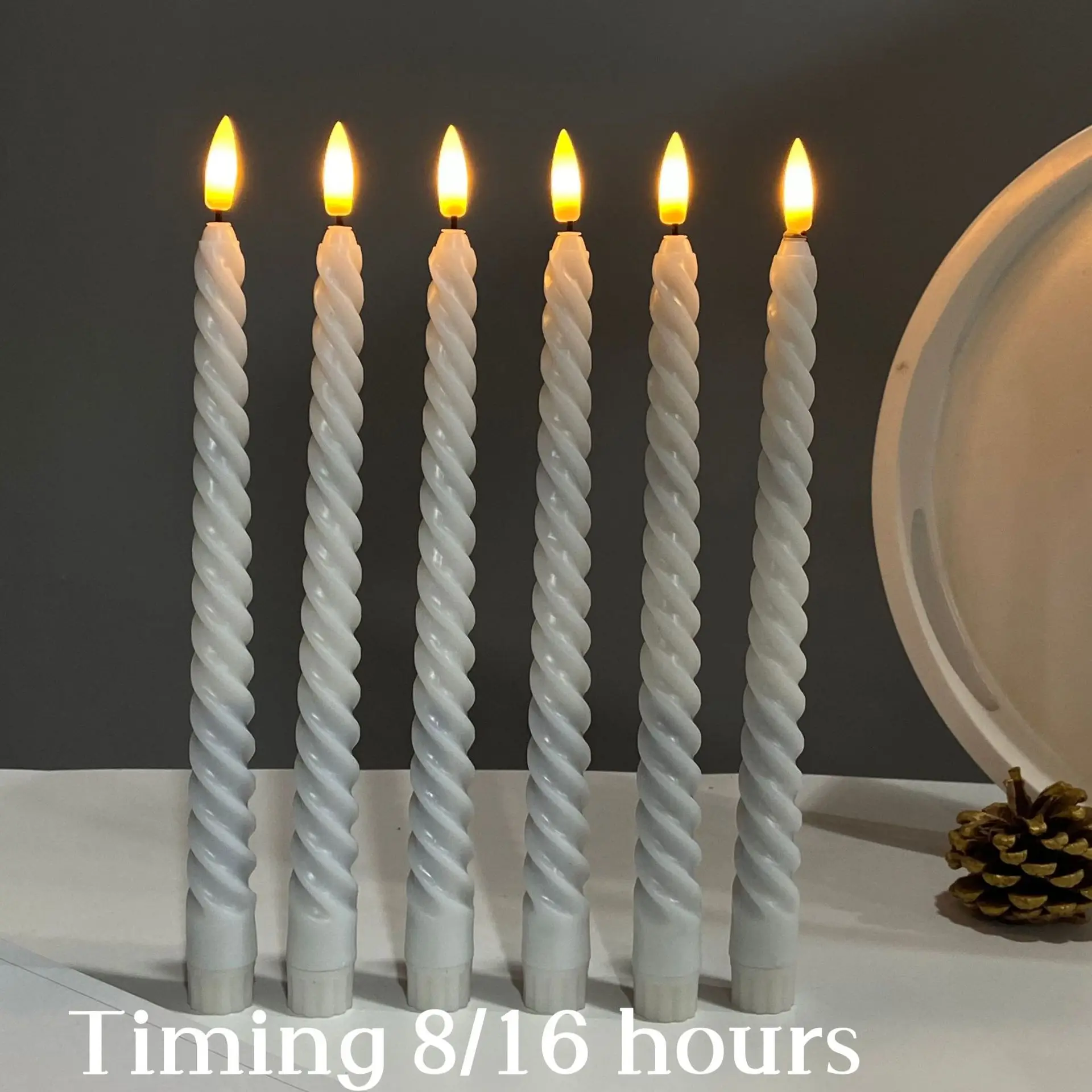 Battery Operated 3D Wick Flickering Like Real Twisted Led Taper Wax Candles for Christmas Wedding Decor
