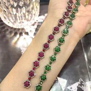 18K Gold Luxury Diamond Floral Bracelet (Ladies' Style)   Featuring Lab-Grown Round Rubies, Radiant Evening Jewellery