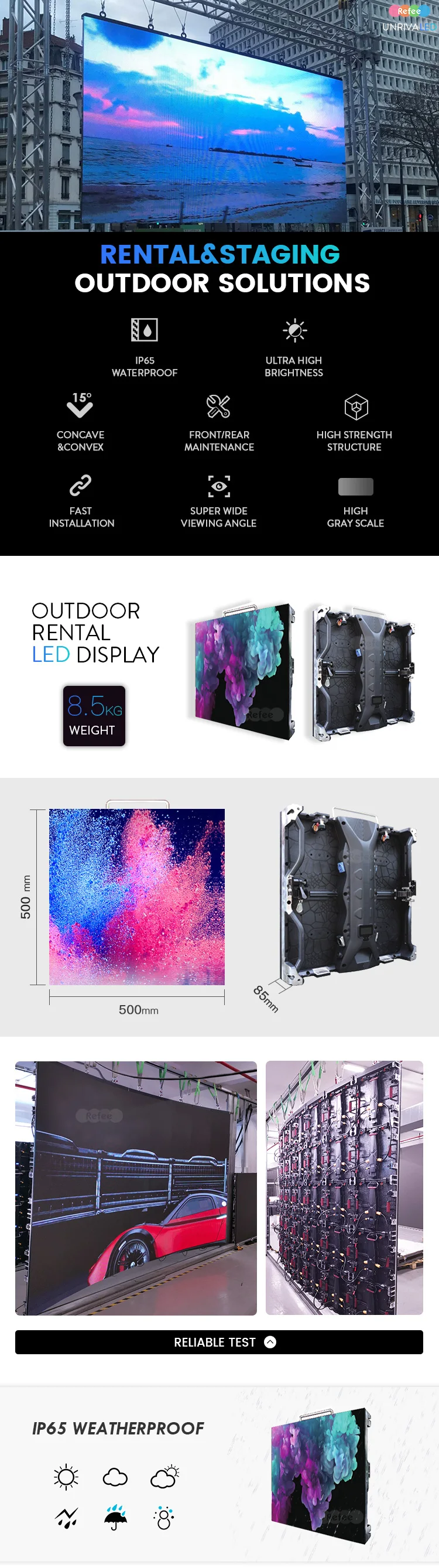 High Brightness Outdoor Tv Rental Led Module Display Water Proof Video