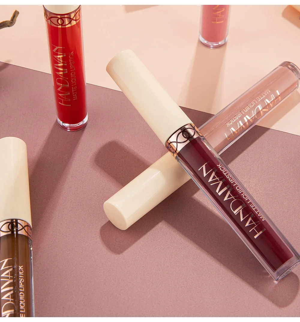 Оптовая продажа, 6 шт., один набор, матовый розовый блеск для губ, набор, антипригарный матовый блеск для губ, Подарочная коробка, жидкая губная помада для женщин