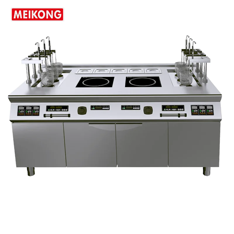 Commercial  Lift-up 6 Basket Pasta Cooker with Dual Burner Induction High-Efficiency Noodle Boiler for Restaurants