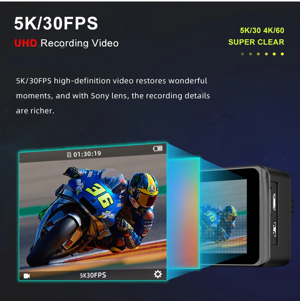 Action Camera 5K 30FPS EIS Video with Optional Filter Lens 48MP Zoom 1080P Webcam Vlog WiFi Action Camera with Remote Control