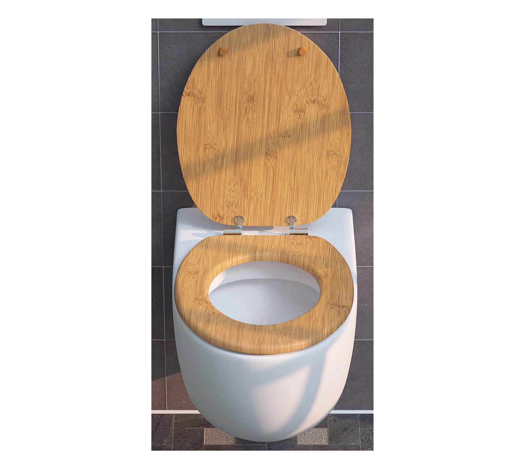 product bamboo toilet seat with slow close hinges natural wood toilet lid universal fit easy install eco friendly bathroom accessory-4