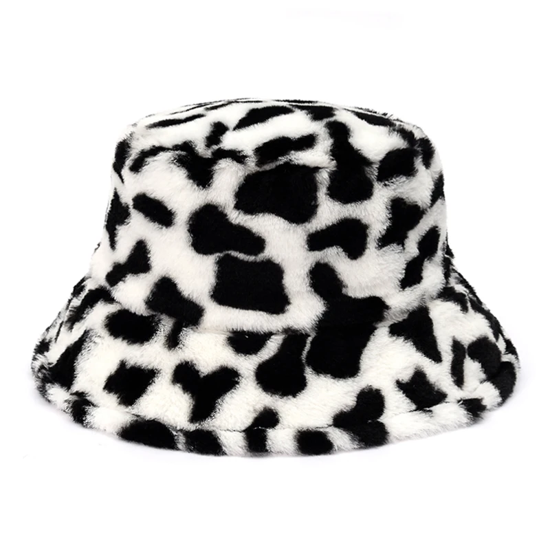VALICLUD Sombreros de Invierno para Mujer Sombrero de Cubo de Piel Sintética Gorro de Pescador con Estampado de Leopardo Gorro Cálido Vintage