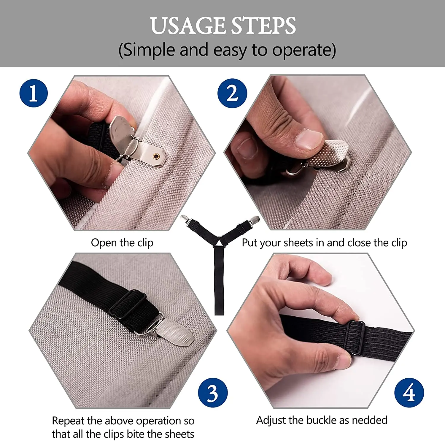 Bed Sheet Holder Straps - Adjustable Crisscross Sheet Clips Elastic Band  Fitted Bed Sheet Fasten Suspenders Grippers,2Pcs/Set Black 