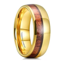 Custom Jewelry For Women Men 8mm Tungsten Gold Rings Hawaiian Nature Koa Wood Inlay Tungsten Wedding Ring For Women Men Jewelry