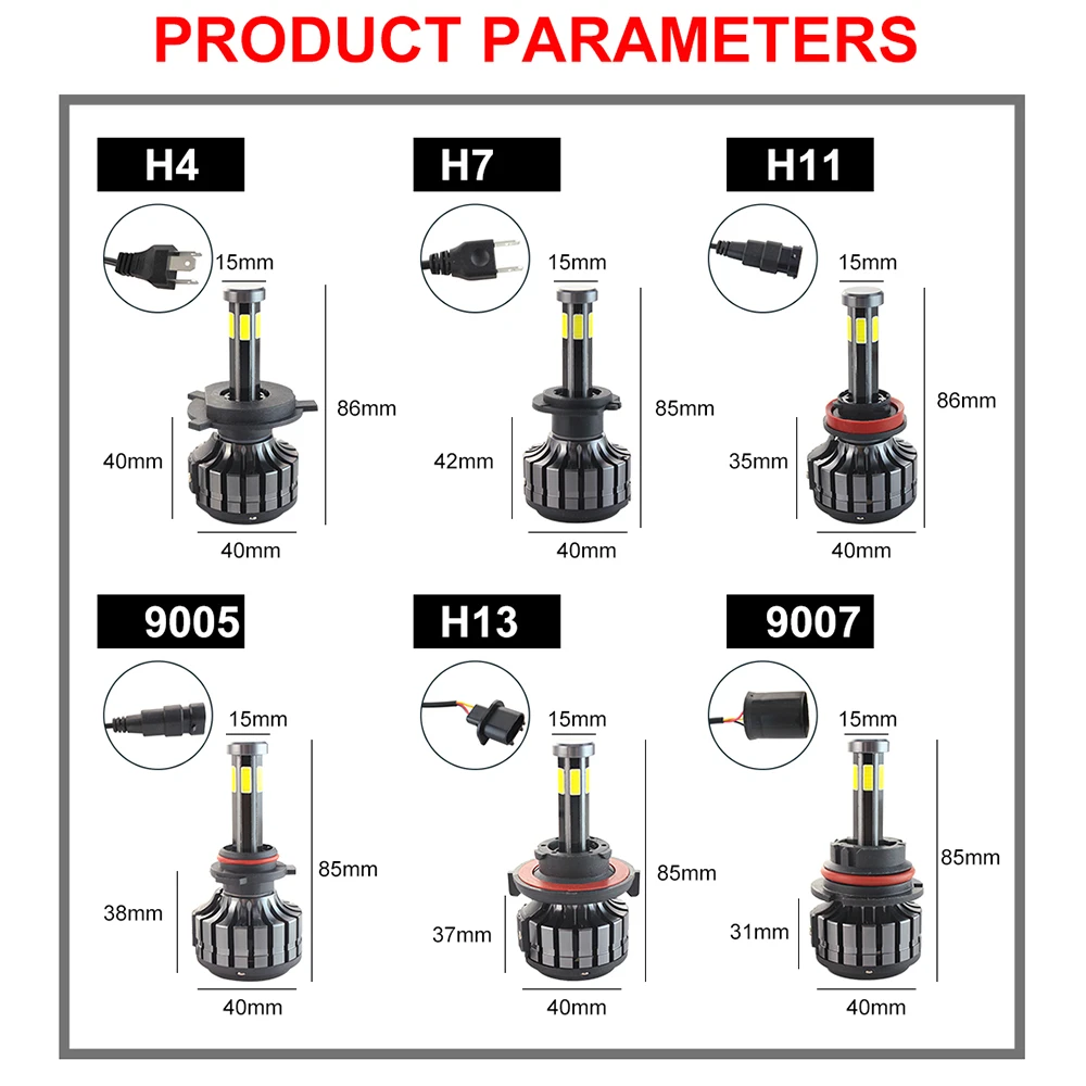 POPNOW Auto Lighting System 6 Sides 3 Color H4 H7 Led Headlight Bulb Xenon Other Headlights Accessories Luces Led for Car