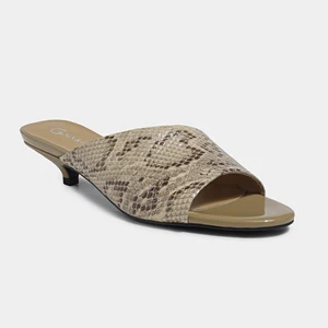 Best Selling Beige Snakeskin Print Kitten Heel Mule Sandals Summer Style Square Toe