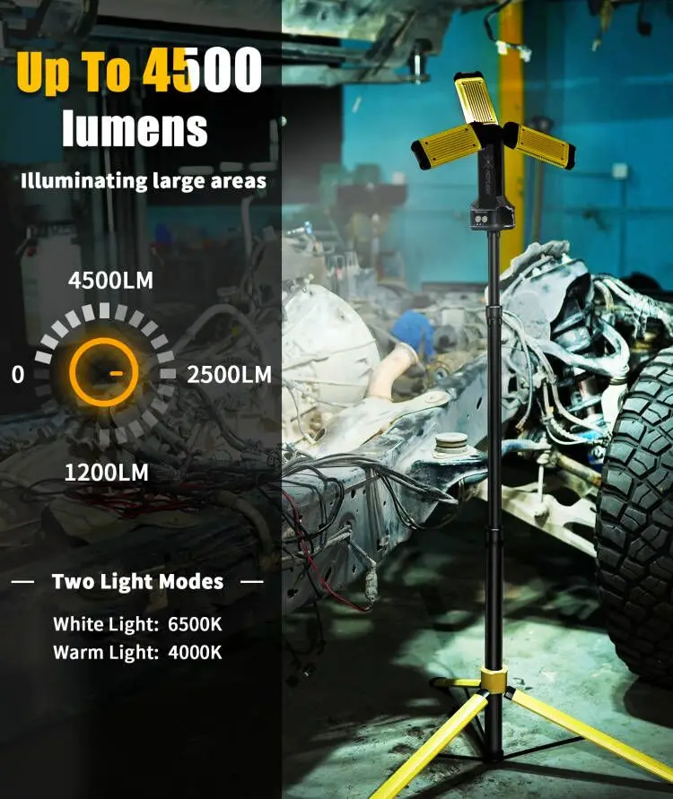 Portable 4000Lumen COB LED Work Light Rechargeable Magnetic Tripod Mechanic Lamp 270 Degree Rotate Car Repairing Camp Lighting