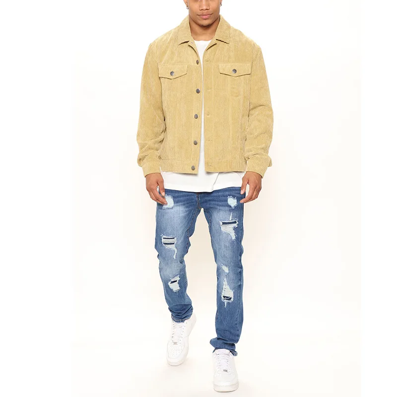 New Arrivals Spring Autumn Men Bomber Jackets Long Sleeves Turn Down Neckline Corduroy Trucker Jacket Custom Logo Jacket for Men gallery 4