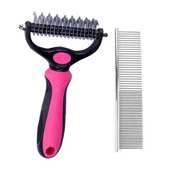 New Pet Cleaning Tool Pet Grooming Brush with Double Sided Hair Removal Brushes and Stainless Steel  Comb for cat dog pet