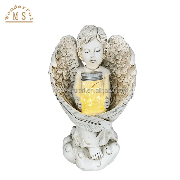 Resin cell battery LED Christmas poly stone Flying Sleeping Angels for Christmas holiday Home decoration
