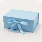 Package Packaging Tie Box Geoto Packaging Elegant Baby Blue Sturdy Folding Gift Package Box With Ribbon Tie