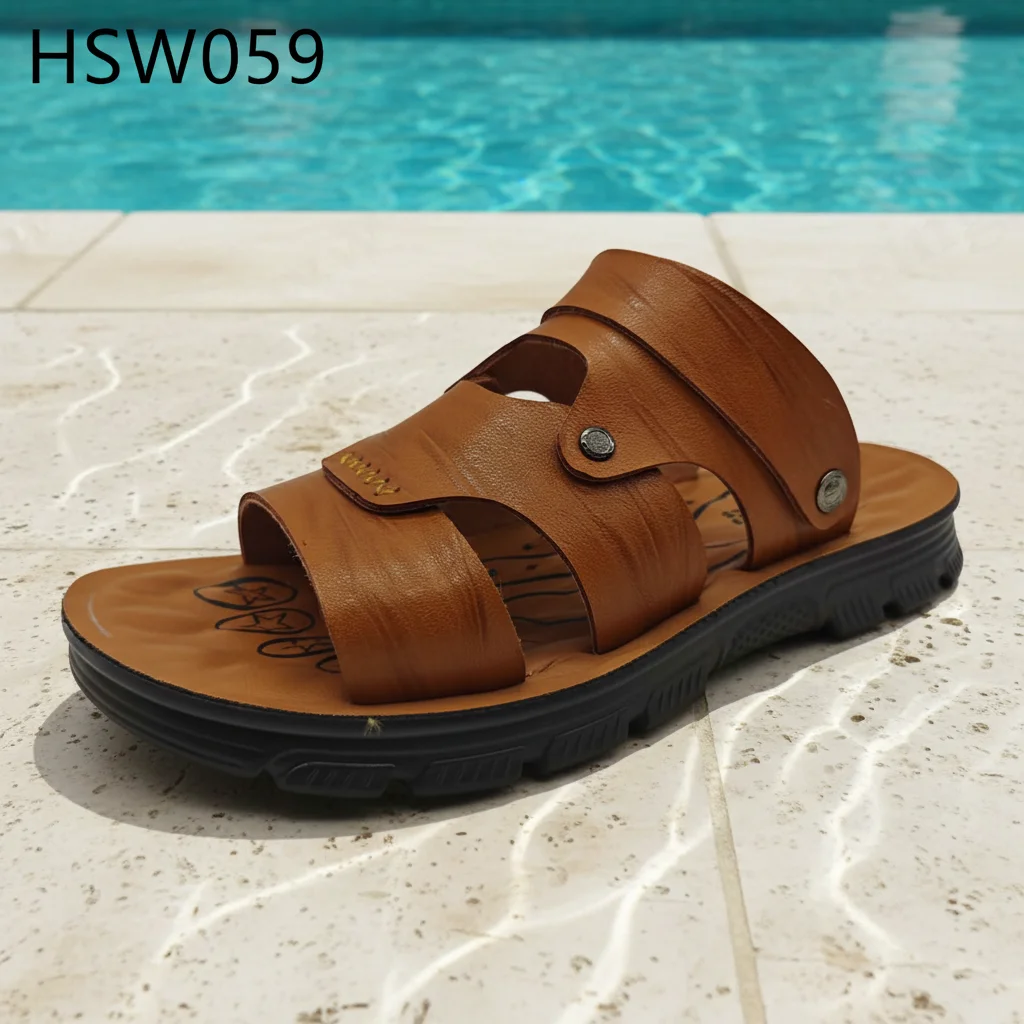 HY,Factory Price Natural Cow Leather Available Men Beach Shoes Walking Not Grind Foot Open Toe Brown Reliable Sandals HSW059