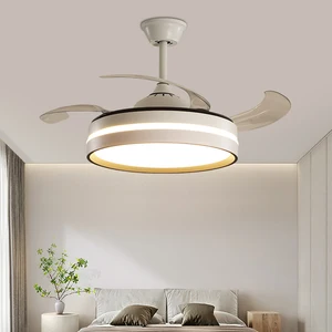 Modern DC Motor Mute LED Ceiling Fan Light Remote Control Retractable for Living & Bedroom Decor Chandeliers & Pendant Lights